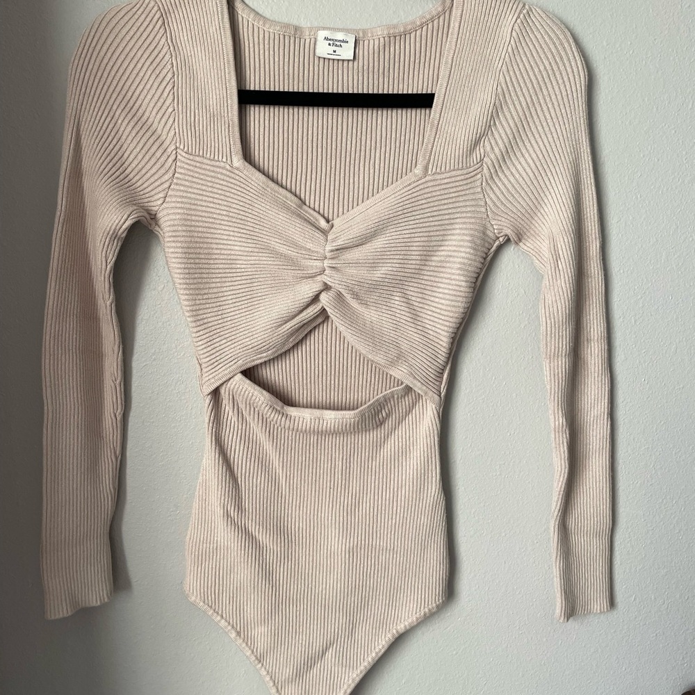 Abercrombie & Fitch Beige Ribbed Bodysuit